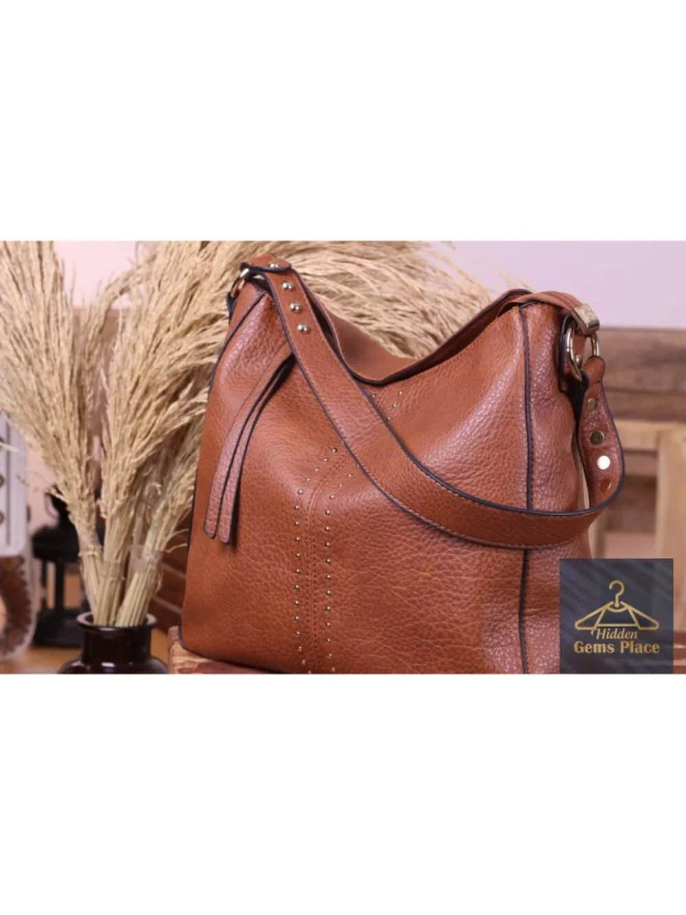 Chic PU Leather Hobo Crossbody Bag with Stud Accents